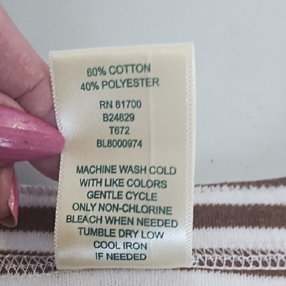 Blair Chocolate & White Striped Tee Shirt 3/4 Laced Sleeve Details - Picture 8 of 11